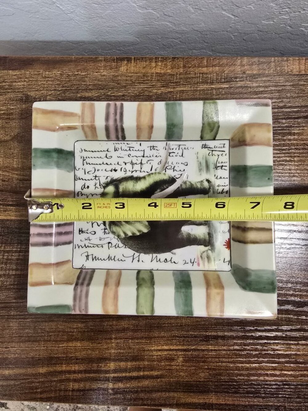 John Derian Hand-Painted Ceramic Elephant Desk Tray Catchall With Striped Border - Picture 7 of 9
